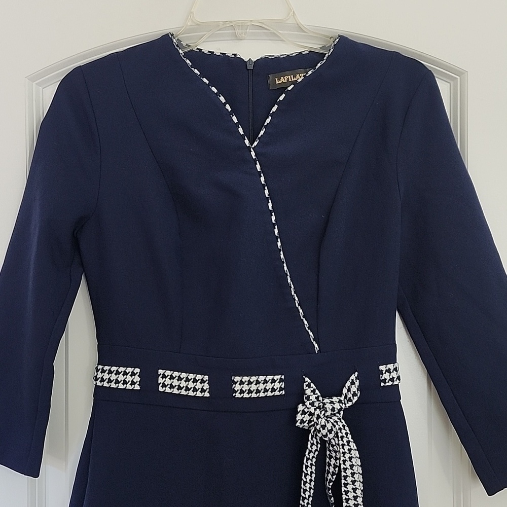 LAFILAZZI OF ITALY NAVY BLUE & WHITE ALINE DRESS SIZE 36 (XSMALL) $MSRP 260 - Picture 7 of 16